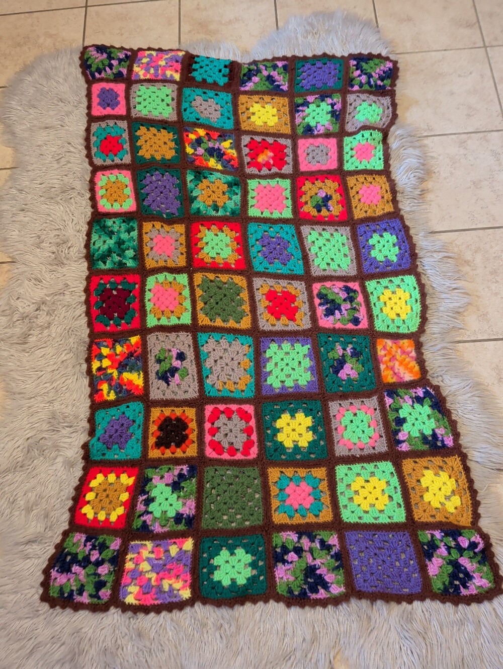 Handmade Multicolor Granny Square Throw Blanket "Rosanne" 58x32